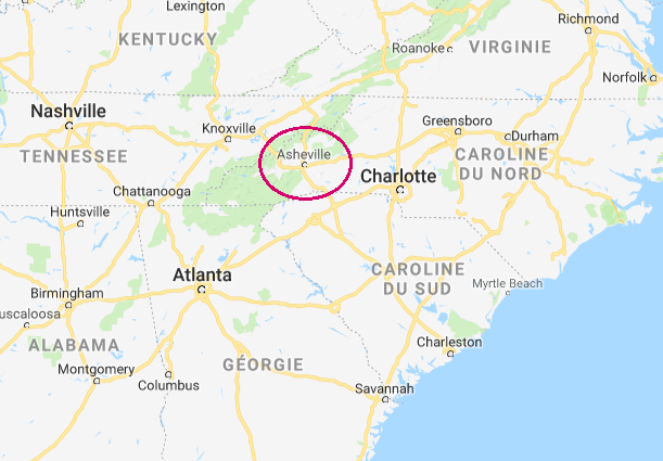 Carte Asheville Caroline du Nord