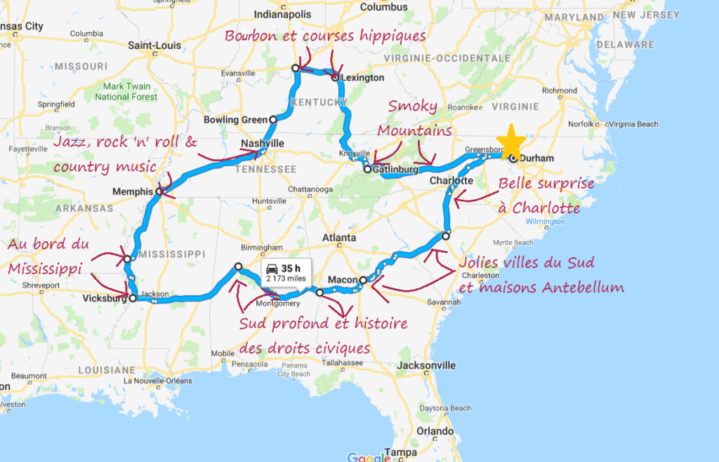 NOUS road trip à la carte - voyage sur la Route carte des états-unis  (Amérique du Nord - Amérique)