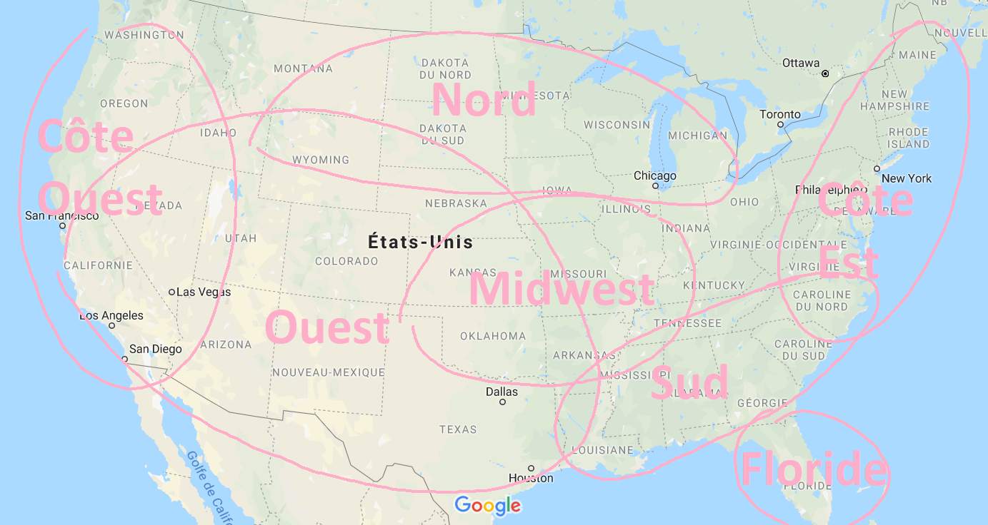 Carte régions Etats-Unis